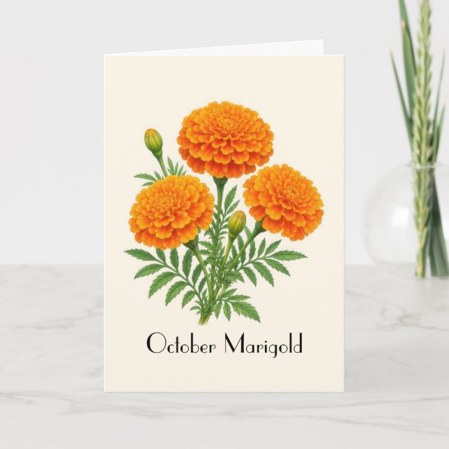 Cartão Flores de Marigold de Outubro Saudação (Frente)