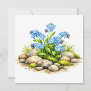 Cartão Flores de Não Me Esqueças em Aquarela pelas Rochas