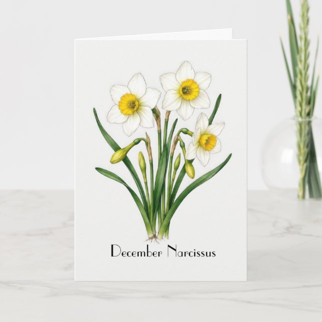 Cartão Flores de Narciso de Dezembro Saudação (Frente)