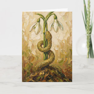 Cartão Flores de Neve da Serpente Celta Imbolc Renascimen