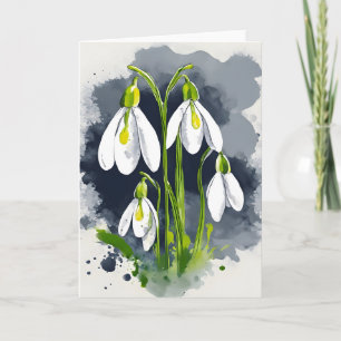 Cartão Flores de neve em aquarela