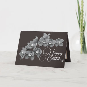 Cartão Flores de Orquídea Fundo Cor Cinza Aniversário