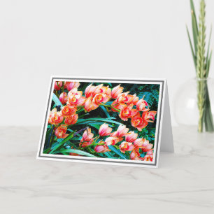 Cartão Flores De Orquídea Laranja Contra Folhagem Verde