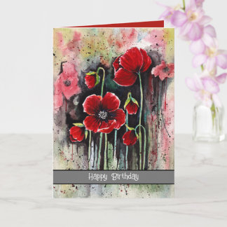 Cartão Flores de Papoula em Aquarela  