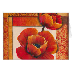 Cartão Flores de Papoula em Tan e Orange Background