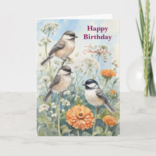 Cartão Flores de Pássaro Azul Personalizadas Aquarela ani