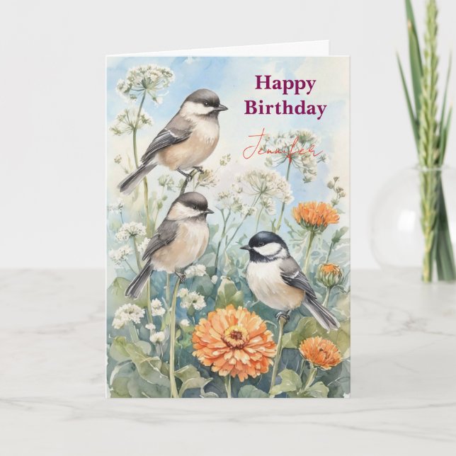Cartão Flores de Pássaro Azul Personalizadas Aquarela ani (Frente)