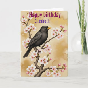 Cartão Flores de pássaro personalizadas Aquarela aniversá