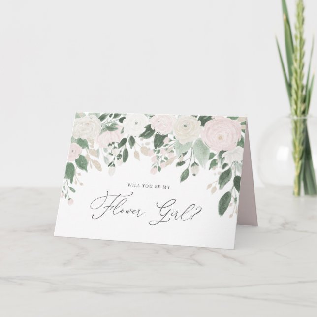 Cartão Flores de Pastel Brilho Você Será Minha Dama de Fl (Frente)
