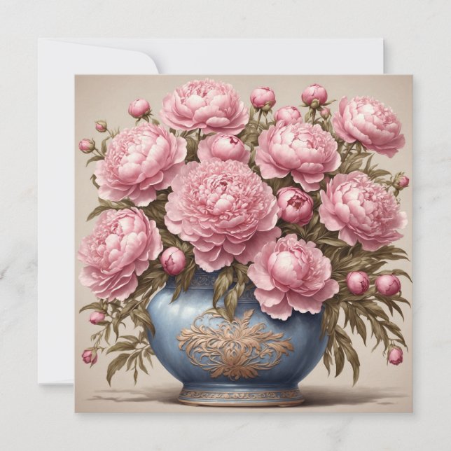 Cartão Flores de Peônia Rosa  (Frente)