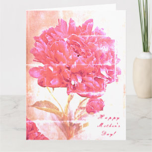 Cartão Flores de Pêonias Rosa Dia de as mães Grande