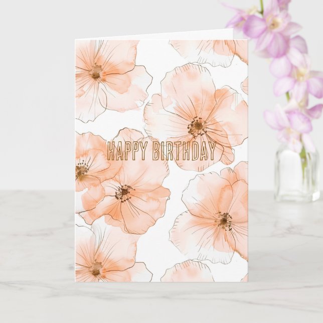 Cartão Flores de Pêssego Lindas Aniversário (Orquídea)