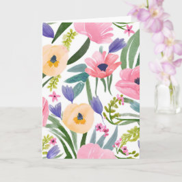 Cartão Flores de Primavera | Aquarela Floral Pastel