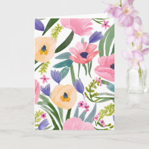 Cartão Flores de Primavera Aquarela Floral Pastel