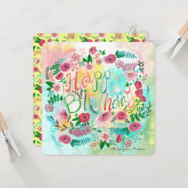 Cartão Flores de Primavera cor-de-rosa e amarela botânica