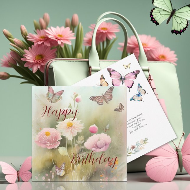 Cartão Flores de Primavera e Aquarela de Borboleta de Ani (Criador carregado)