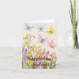 Cartão Flores de primavera e Borboleta Personalizadas Ani