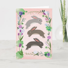 Cartão Flores de primavera e coelhos saltadores |