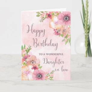 Cartão Flores de primavera Rosa Filhas na Lei Aniversário