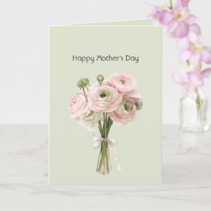 Cartão Flores de Ranúnculo Rosa Hortelã Feliz Dia das Mãe
