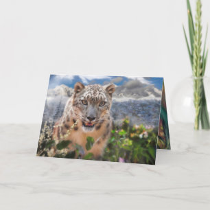 CARTÃO "FLORES DE TEMPO DE SPRINGTIME LEOPARD DE NEVE" 5X