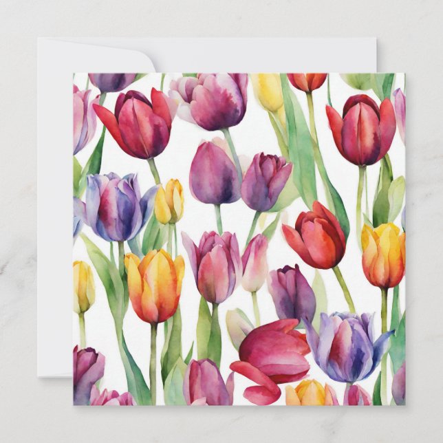 Cartão Flores de Tulipa em Aquarela para Qualquer Ocasião (Frente)