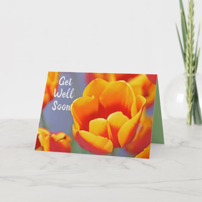 Cartão Flores de Tulipas Amarelas e Vermelhas Elegantes f (Frente)