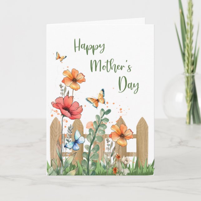 Cartão Flores e Borboletas Alegres do Dia das Mães (Frente)