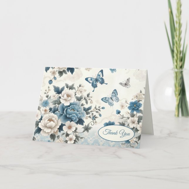 Cartão Flores e Borboletas Chinesas Obrigado (Frente)