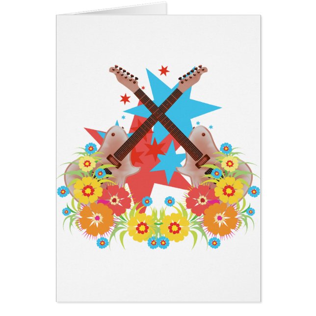 Cartão Flores e guitarra cor-de-rosa (Frente)