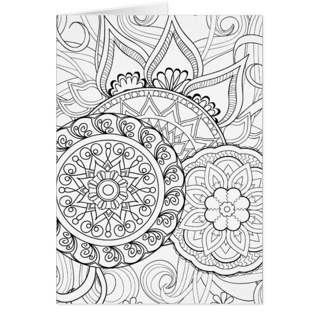 Cartão Flores e mandalas do Doodle (Frente)