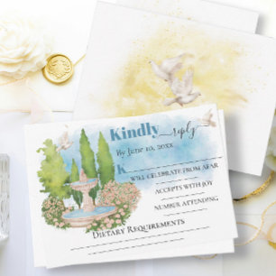 Cartão Flores Elegante-chafariz pomba RSVP de Casamento