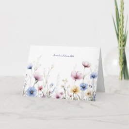 Cartão Flores em Aquarela Bordadura Inferior Flores Silve