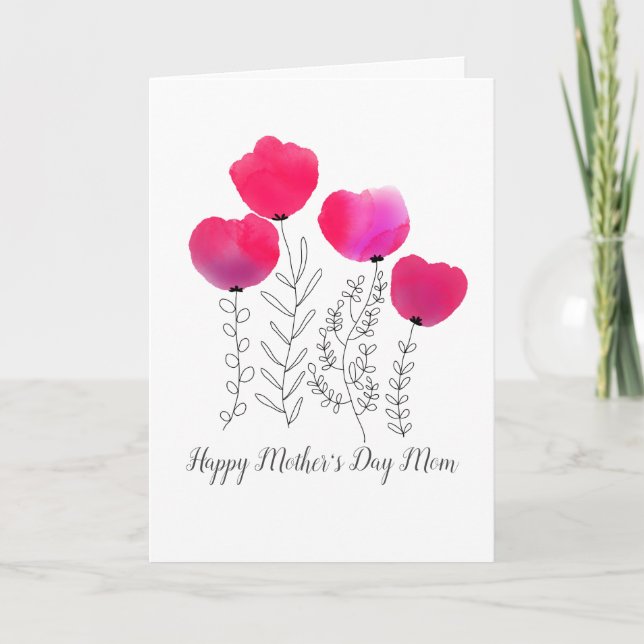 Cartão Flores em Aquarela Dia das Mães (Frente)