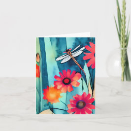 Cartão Flores em aquarela e libélula personalizáveis
