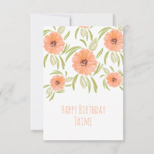 Cartão Flores em Aquarela em Tons de Pêssego para o Anive