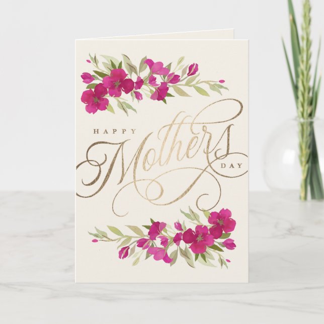 Cartão Flores em aquarela lindas script Dia das Mães C (Frente)