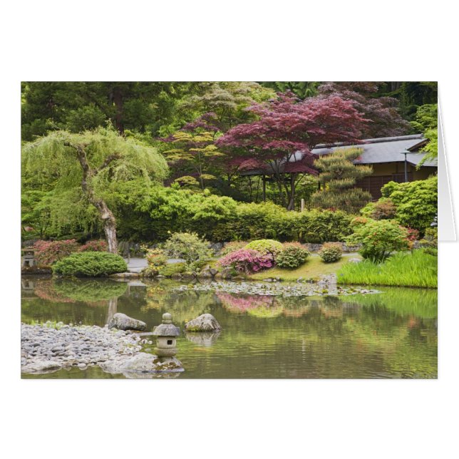 Cartão Flores em flor no Jardim Japonês, (Frente Horizontal)