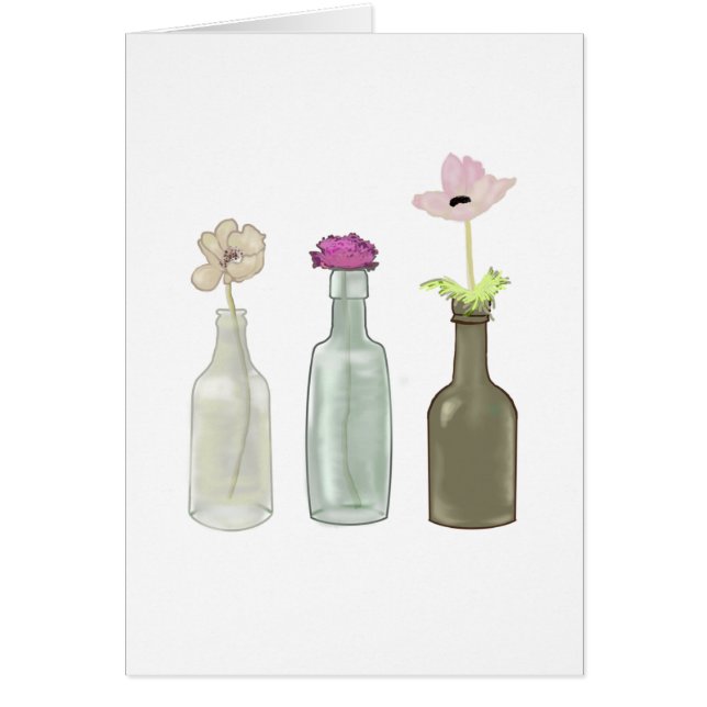 Cartão flores em garrafas de vidro. Pastel (Frente)