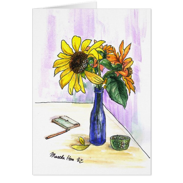 Cartão Flores em uma garrafa (Frente)