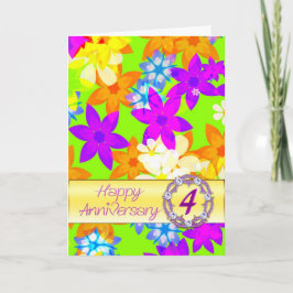 Cartão Flores fabulosas para o 4º aniversário de um casal