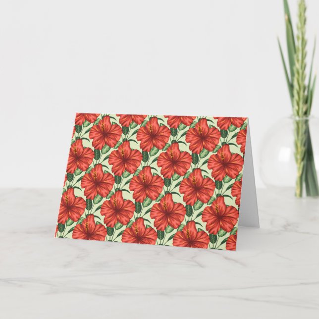 Cartão Flores florais tropicais, sem costura, flores verm (Frente)