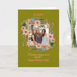 Cartão Flores Fofas Citação de Mãe e Filha Foto do Dia da