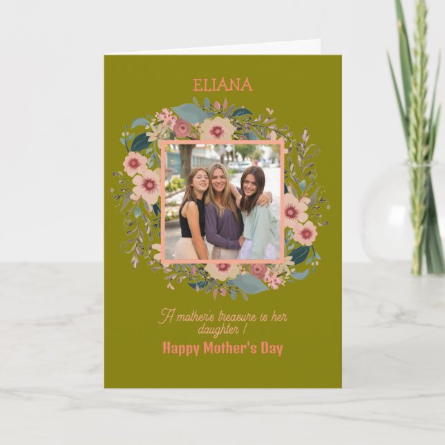 Cartão Flores Fofas Citação de Mãe e Filha Foto do Dia da (Frente)