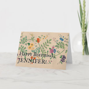 Cartão Flores, Folhas, Pedra, Vintage; Feliz aniversário