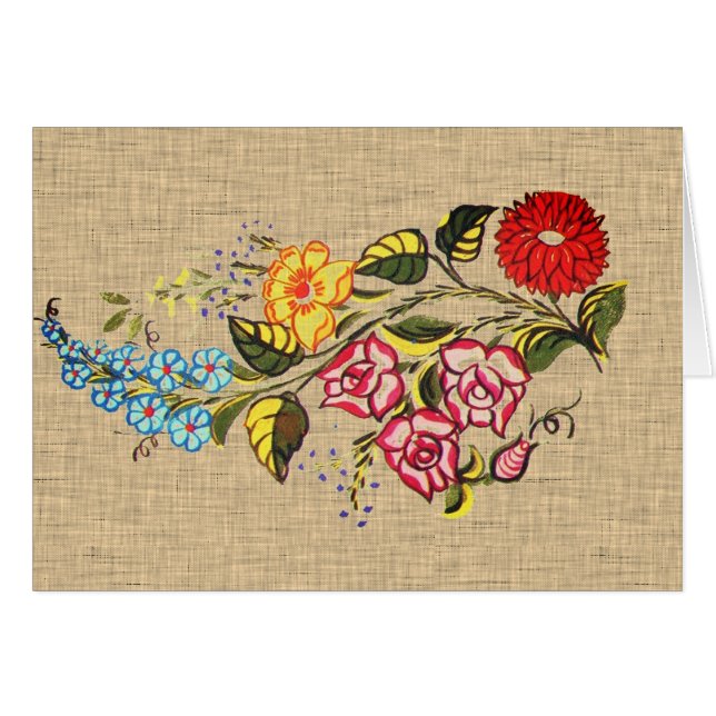 Cartão Flores Húngaras Vintage - tecido faux (Frente Horizontal)