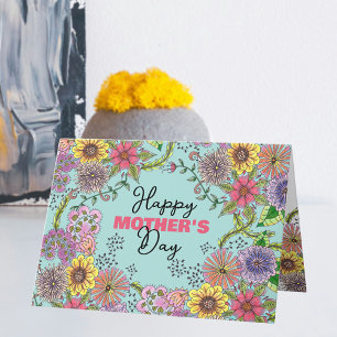 Cartão Flores Intrincadas e Vibrantes para o Dia das Mães