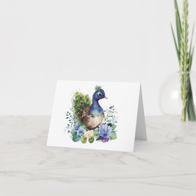 Cartão Flores Jovens de Peafowl (Peachick, Peacock) 2 VAZ (Frente)