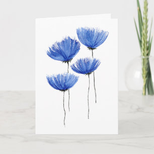 Cartão Flores Modernas de Aquarela Azul Minimalista Cartã