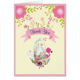 Cartão Flores, Ovos, Flamingo E Obrigados De Chá Coelho